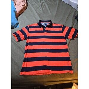 Tommy Hilfiger Striped Polo - Coral and Dark Blue